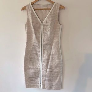 Cream and beige Tahari bodycon silk interior dress